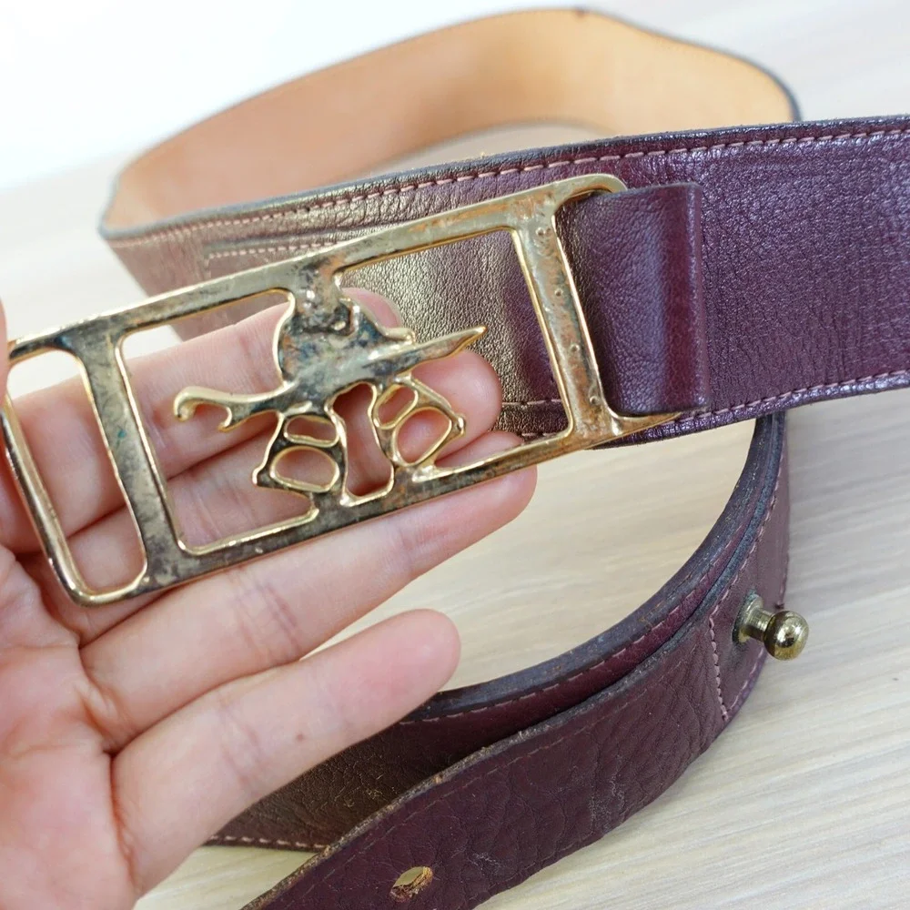 90s VINTAGE Talbots Belt Womens Medium Leather Gold Dress Western Logo Holiday